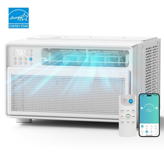 Energy Star 10000 BTU Window AC with WiFi & Inverter Ultra Quiet Operation, Easy Installation, Covers 440 sq. ft., Remote Control, ECO/24-Hour Timer/Auto Restart