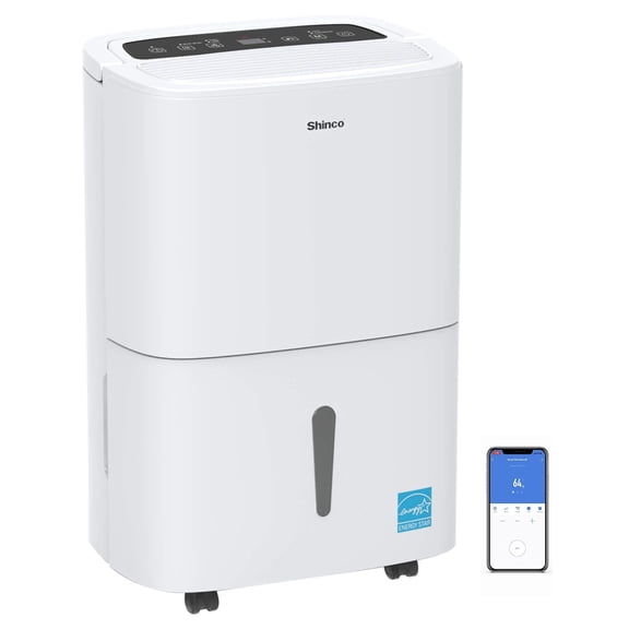 Energy Star Dehumidifier 7000 Sq.Ft with Pump and WiFi, Large Industrial and Home BasementRemoval, 1.85 Gallons Water Tank, White