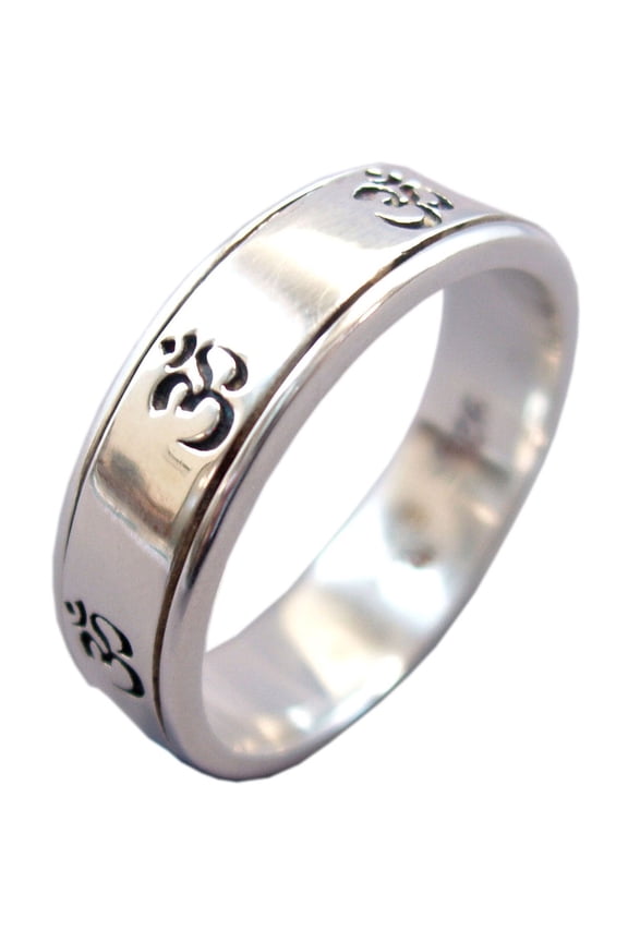 Seven Om Narrow Band Sterling Silver Meditation Spinner Ring (Style US39) (7)