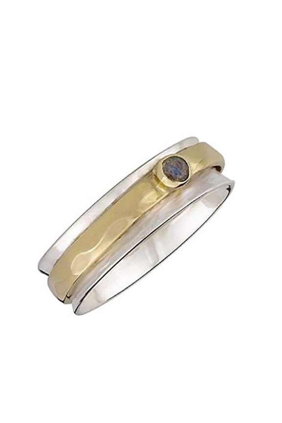 Teachers Ring Single Labradorite Cabochon Sterling Silver Meditation Spinner Ring (Style US70) (11)