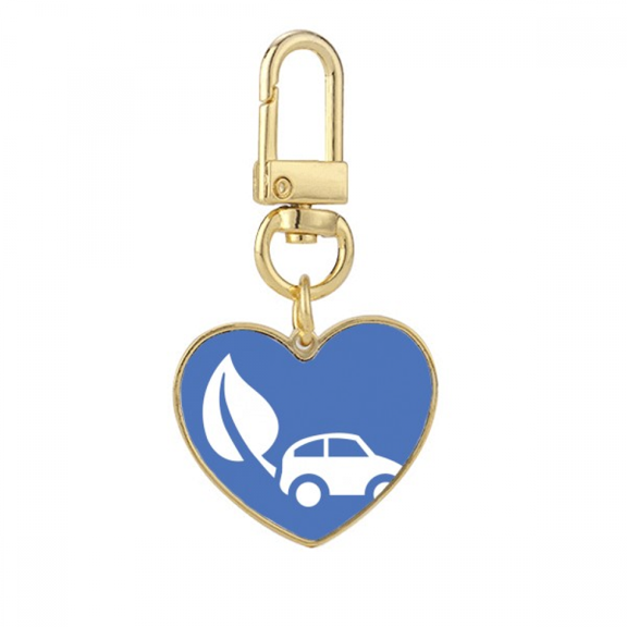 Energy Vehicles Protect Environment Pattern Gold Heart Keychain Metal Keyring Holder