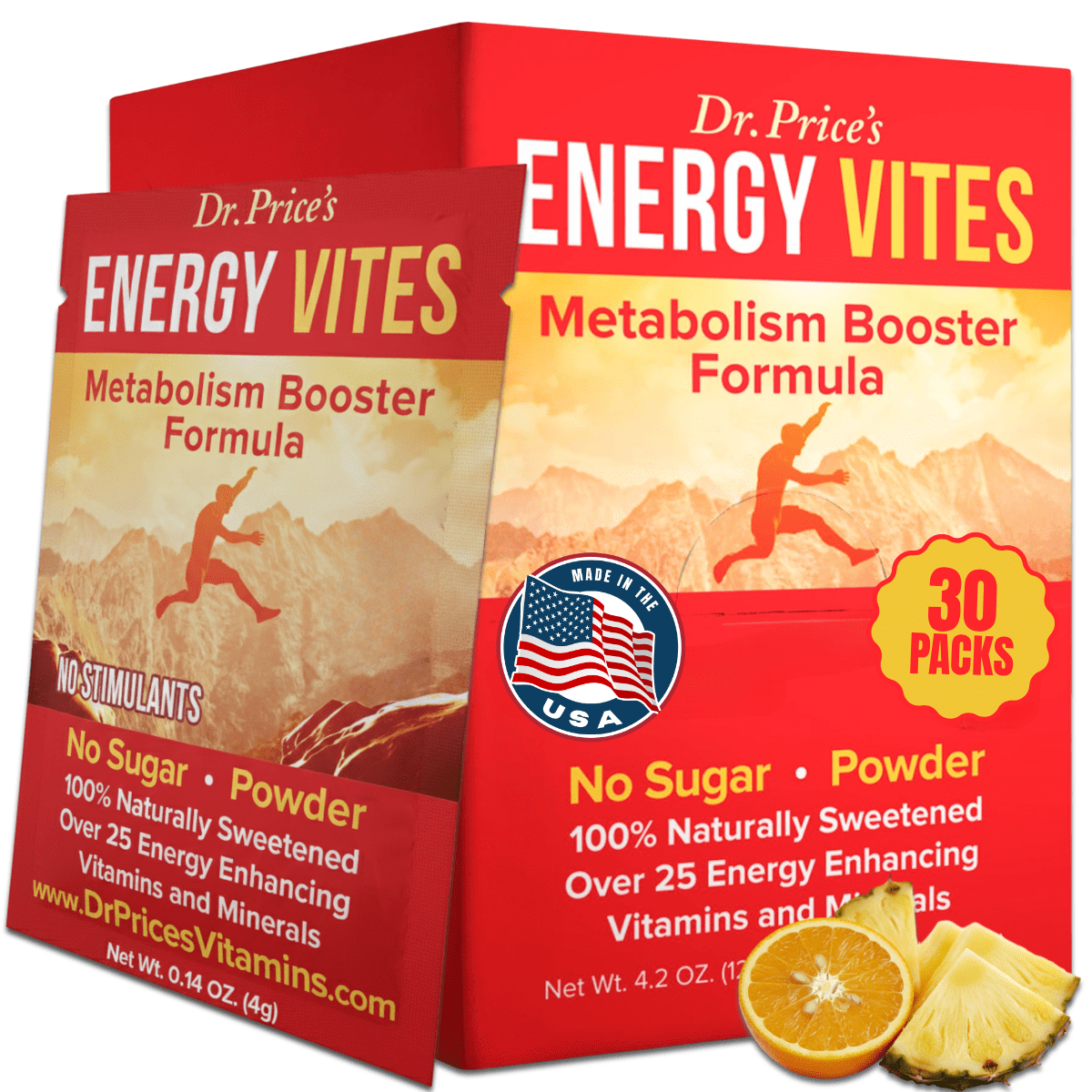 Dr. Price’s Energy Vites – 30 Packets | Amino Acids & Vitamin B12 | Pre-Workout & Daily Use Sugar-Free Energy Powder