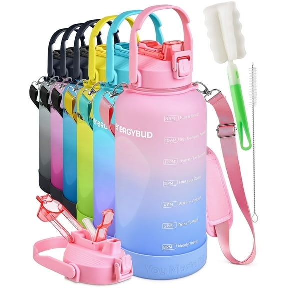EnergyBud 1 Gallon Water Bottle with Straw and Handle, Large Motivational 128 oz BPA-Free Leakproof Water Jug with Strap and Time Marker for Fitness, Gym, Outdoor, and Daily Hydration