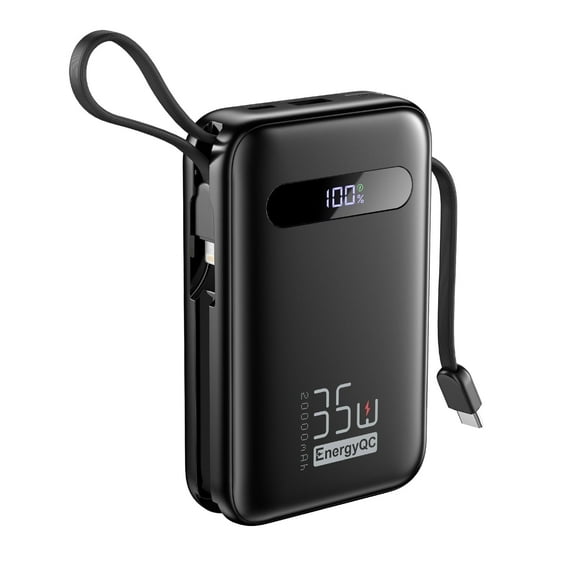 EnergyQC Power Bank PD 3.0+QC 4.0 Fast Charging, 20,000mAh Portable Charger with USB-C Cables, Black