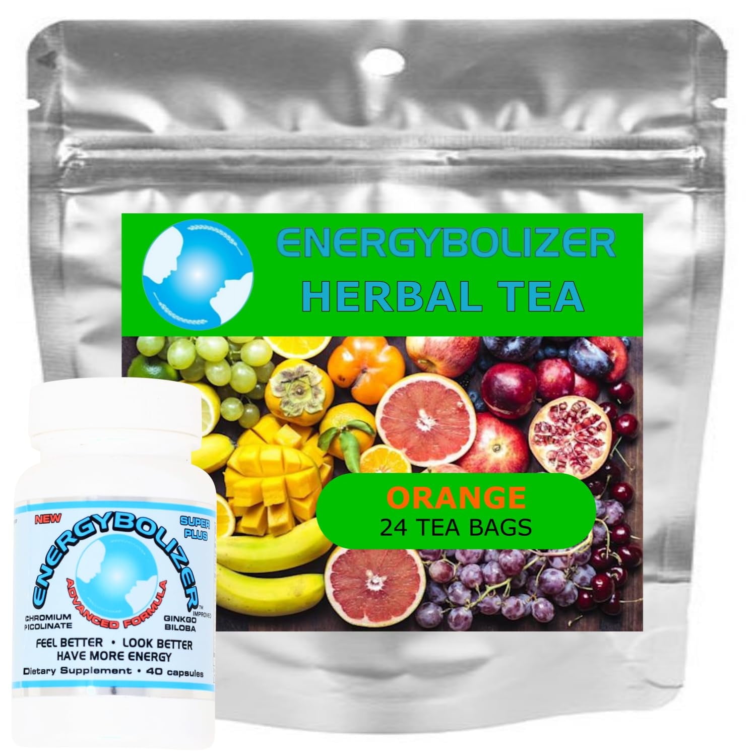 Energybolizer Perfect Weight Herbal Tea Combo (24 Bags + 40 Capsules)| Natural Energy Booster for Women and Men (Orange + Advanced Formula)