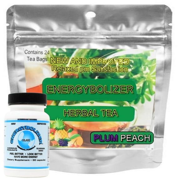 Energybolizer Perfect Weight Herbal Tea Combo (24 Bags + 40 Capsules)| Natural Energy Booster for Women and Men (Plum Peach + Original Formula)