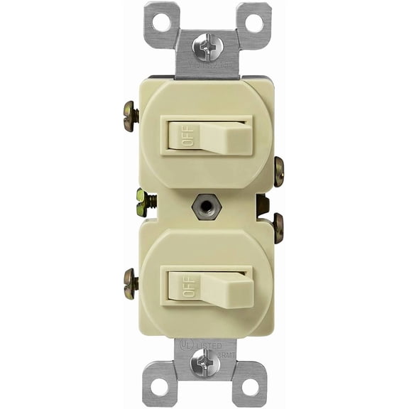 Enerlites Duplex Double Toggle Light Switch, Single Pole, Side Wiring, Copper Wire Only, Grounding Screw, Residential Grade, 15A 120V, UL Listed, 82150-I, Ivory
