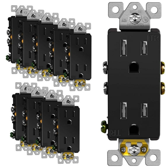 Enerlites 61501-TR, 15A 125V Black Decorator Receptacle Electrical Outlet 10 Piece Pack