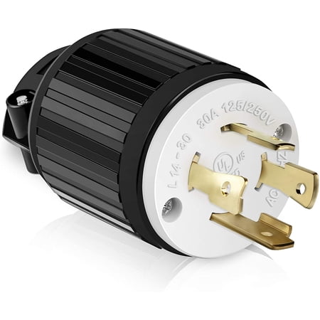 ENERLITES NEMA L14-30P Locking Plug Connector for Generator, Twist Lock Male Plug, 30 Amp, 125/250 Volt ,3 Pole, 4 Wire Grounding, Industrial Grade Heavy Duty, UL Listed, 66470-BK, Black