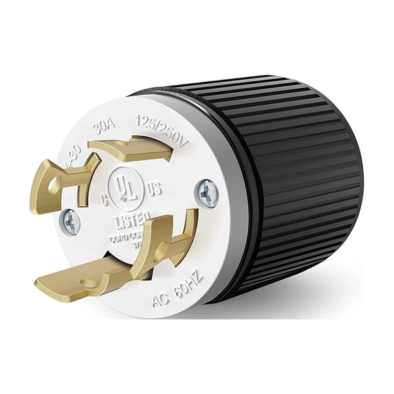 ENERLITES NEMA L14-30P Locking Plug Connector for Generator, Twist Lock Male Plug, 30A, 125/250 Volt ,3 Pole, 4 Wire Grounding, Industrial Grade Heavy Duty, UL Listed, 66470-BK, Black