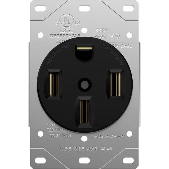 ENERLITES 50 Amp 125/250V Range Receptacle Outlet, for RV, EV, Welder,Oven, Stove, 3-Pole, 4 Wire (10, 8, 6, 4 AWG Copper Only), NEMA 14-50R, 66500-BK, Black, 1Pack