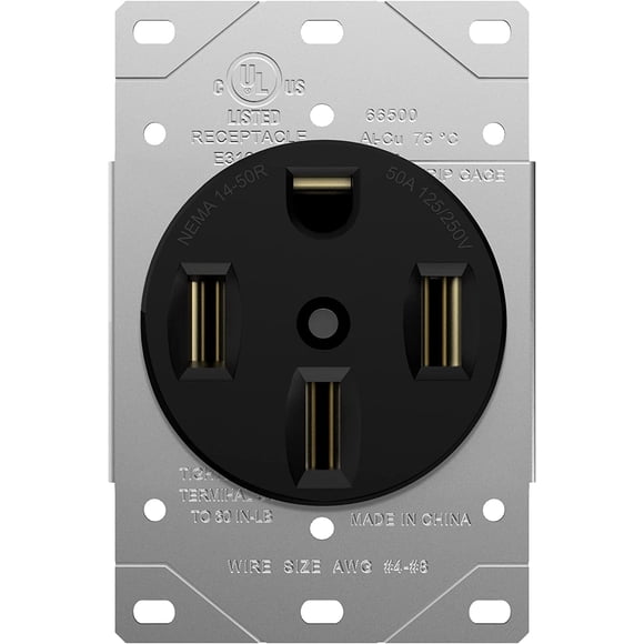 ENERLITES 50 Amp 125/250V Range Receptacle Outlet, for RV, EV, Welder,Oven, Stove, 3-Pole, 4 Wire (10, 8, 6, 4 AWG Copper Only), NEMA 14-50R, 66500-BK, Black, 1Pack