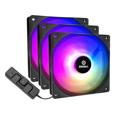 Enermax HF120 RGB PWM 120mm Case Fan, Addressable RGB Sync Via Motherboard/Control Box, 3 Fan Pack- Black