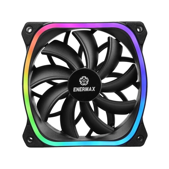 Enermax SquA 120mm Dual Light Loop RGB LED PWN Case Fan, Addressable RGB Sync Via Motherboard, Plug & Play - Single Pack - Black, UCSQARGB12P-SG