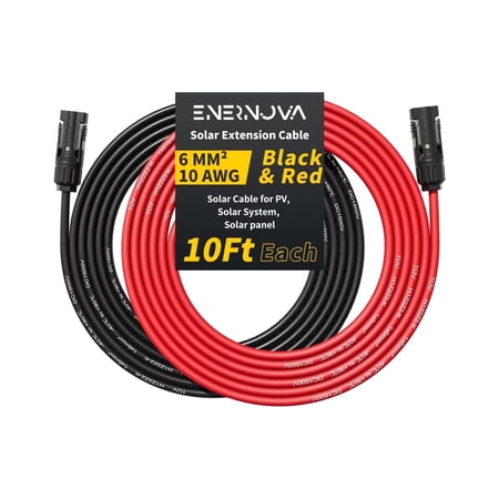 Enernova Solar Extension Cable 10Ft 10AWG, Solar Wire with Tool-Free Solar Connectors, Waterproof Solar Panel Extension Cable 6mm², PV Cable 10Gauge for Home Boat RV Solar Panels