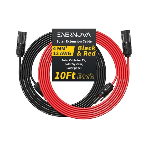 Enernova Solar Extension Cable 10Ft 12AWG, Solar Wire with Tool-Free Solar Connectors, Waterproof Solar Panel Extension Cable 4mm², PV Cable 12Gauge for Home Boat RV Solar Panels