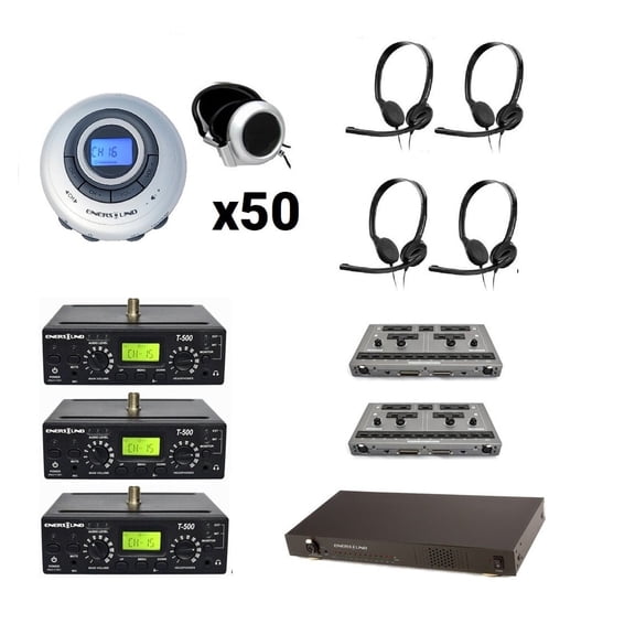 Enersound 50-Person Professional Simultaneous Interpretation System for 3 Languages with Full Relay Capabilities - US-based Warranty and Phone Support…