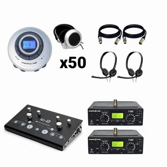 Enersound 50-Person Professional (Two-Way) Bilingual Simultaneous Interpretation System - US-based Warranty and Phone Support