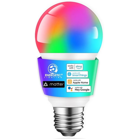 Enertic Light Bulbs Work with Alexa/Apple Home/Google Home/SmartThings, Matter Smart A19 LED Light Bulb, E26 RGB Smart Bulbs, 60W Equivalent, 800LM, 2.4 Ghz WiFi Only, Smart Speaker Required, 1 Pack