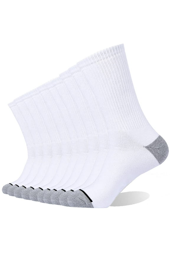 10P Pack Men's Cotton Moisture Wicking Heavy Cushion Crew Socks (10-13/shoe size 6-12 (10 Pair), White)