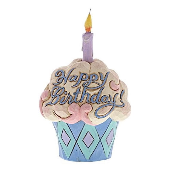 Enesco (4052066) Jim Shore Heartwood Creek Mini Birthday Cupcake Stone Resin Figurine, 3.75", Multicolor