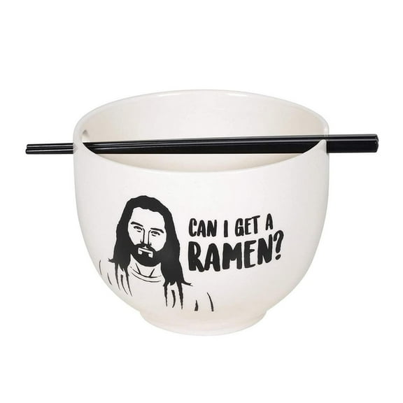 Enesco 6005714 Our Name is Mud Jesus Can I Get a Ramen Bowl and Chopsticks Set, 5.25 Inch, Black and White