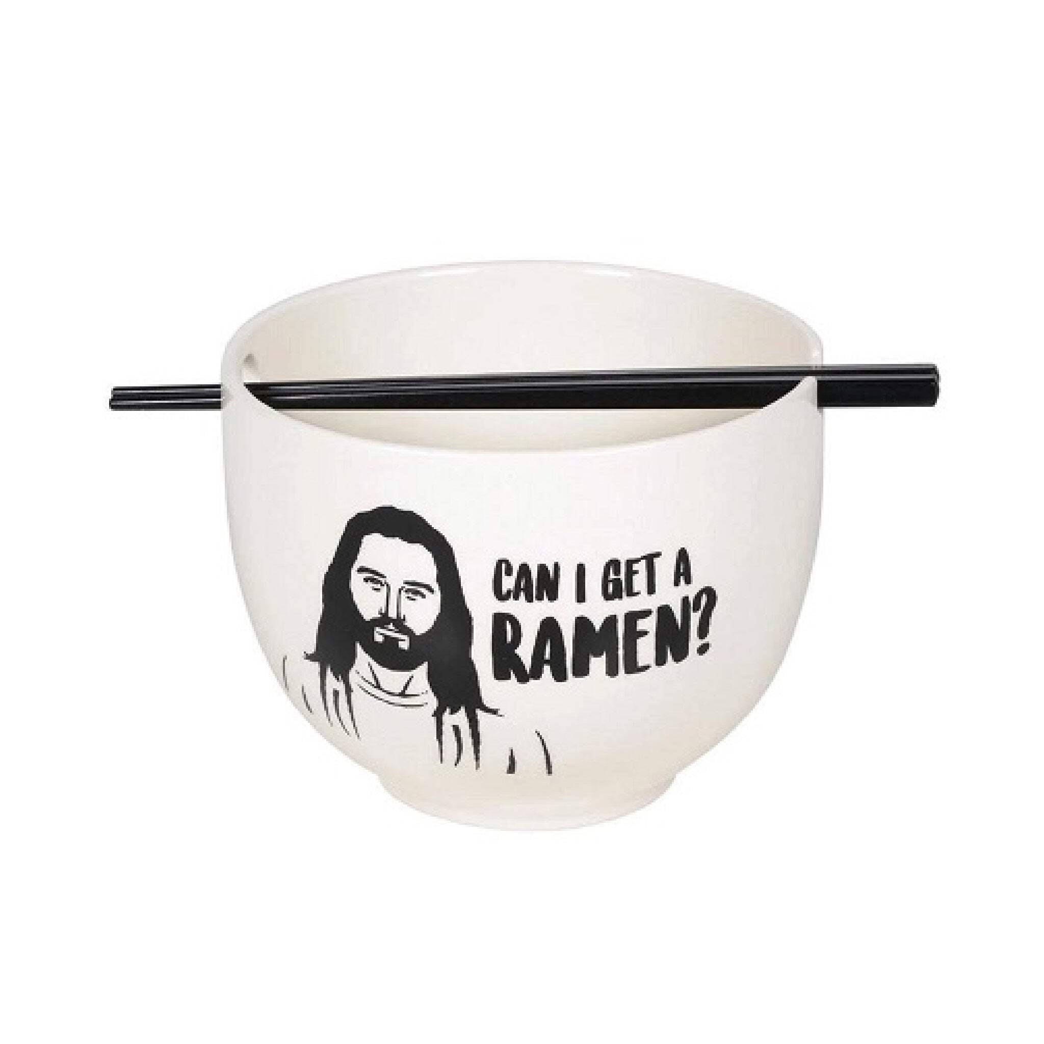 White Ceramic Ramen Bowl with Black Chopsticks Set
