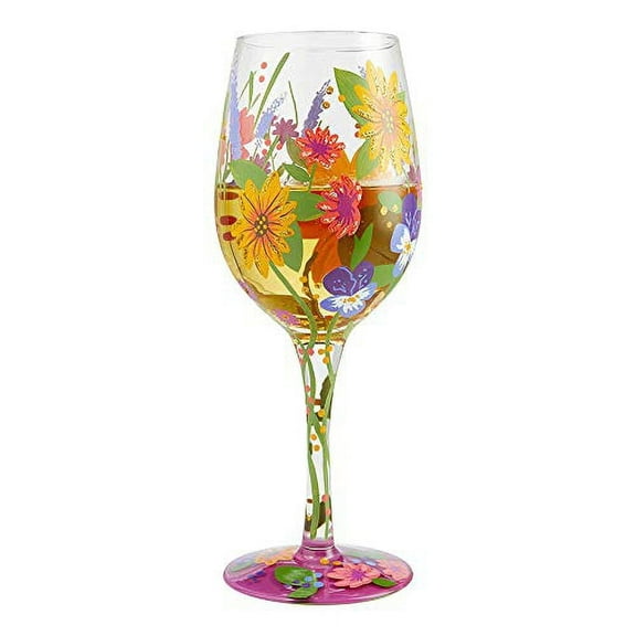 Enesco Lolita Wine in the Garden Hand Painted Wine Glass 15oz