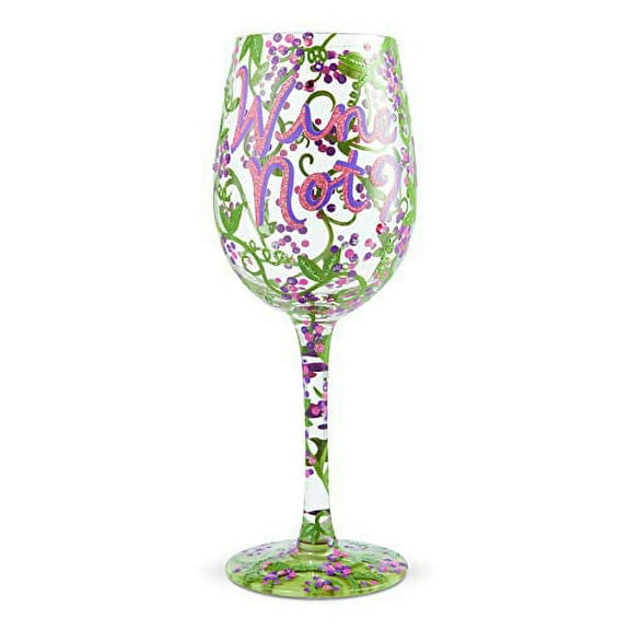 "Enesco Designs by Lolita Hand-Painted Artisan Wine Glass, 15 Ounce, Multicolor"