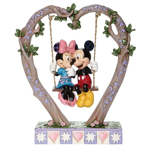 Romantic Mickey and Minnie Heart Swing Figurine in Multicolor Resin