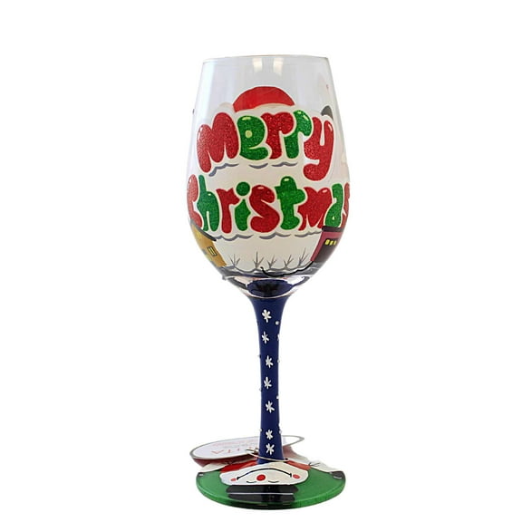 Enesco Go Big This Christmas - One Wine Glass 9 Inch, Glass - Hand Painted Wine Glass 6013107