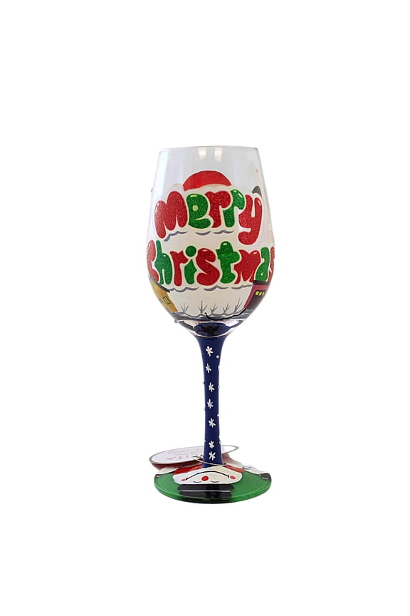 Enesco Go Big This Christmas - One Wine Glass 9 Inch, Glass - Hand Painted Wine Glass 6013107