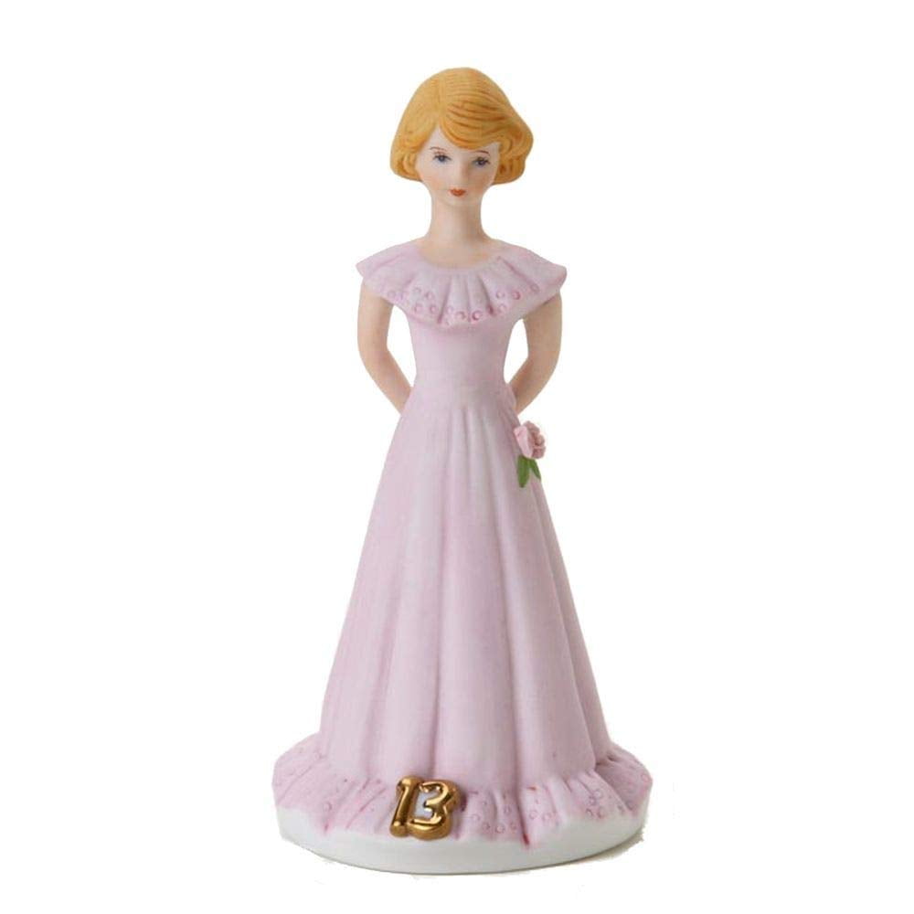 Porcelain Brunette Figurine in Pink Dress with Golden Number 13