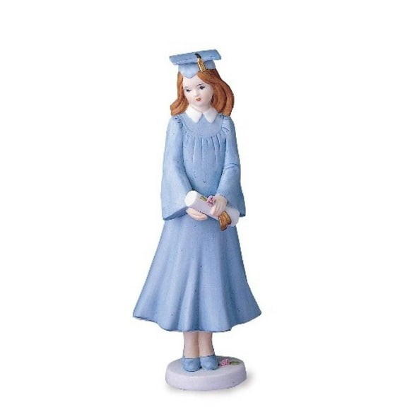 Enesco Growing Up Girls Brunette Graduate in Blue Gown Porcelain Bisque Figurine 7.3in H
