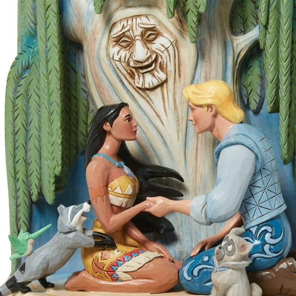 Enesco Jim Shore Disney Traditions Pocahontas and John Smith Sitting Hand in Hand Under The Grandmother Willow Tree Carved by Heart Figurine, 8 Inches, Polyresin, Calcium Carbonate