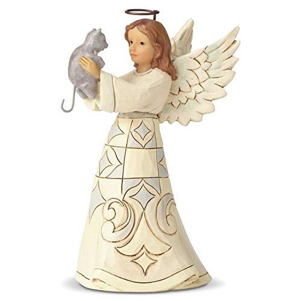 Enesco Jim Shore Heartwood Creek Collection Farmhouse Angel with Cat Failthful Friend Figurine, 5.2", White
