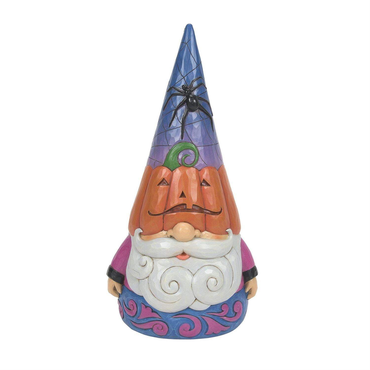 Halloween Gnome Statue with Pumpkin and Spider Hat, 12 Inch Resin
