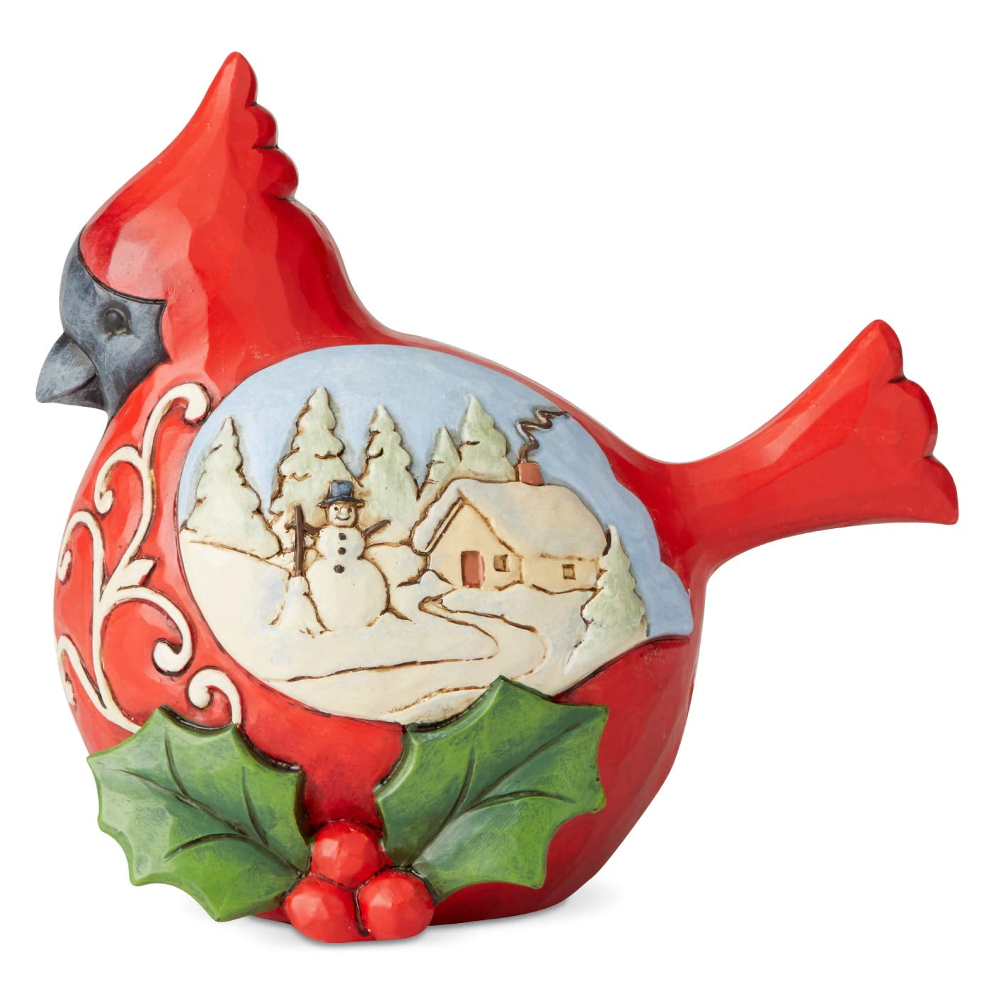 Handcrafted Resin Cardinal Figurine with Winter Scene