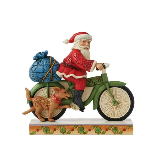 Enesco Jim Shore Heartwood Creek Santa Riding Bicycle Figurine, 7.09 Inch, Multicolor