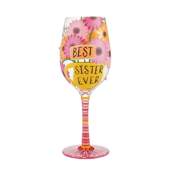Enesco Lolita Best Sister Ever Wine Glass, 9.05 Inch, Multicolor, 15 oz