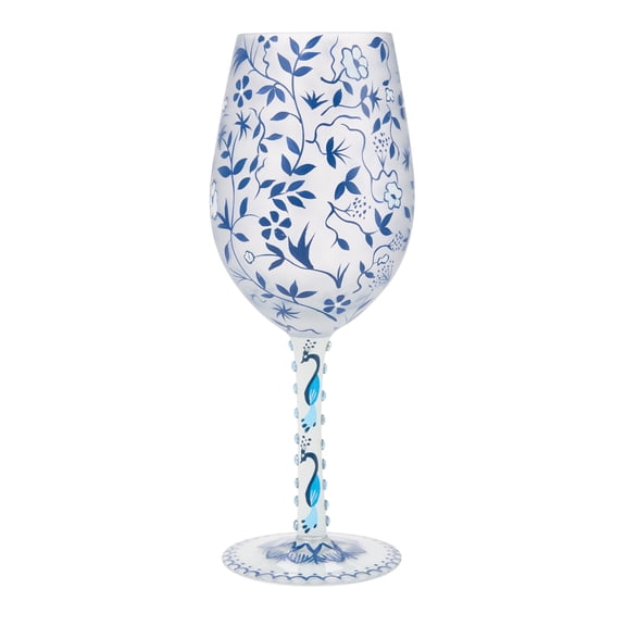 Enesco Lolita Blue Menagerie Hand Painted Wine Glass 9.1in H