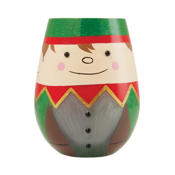 Enesco Lolita Christmas Elf Hand Painted Stemless Wine Glass 5in H