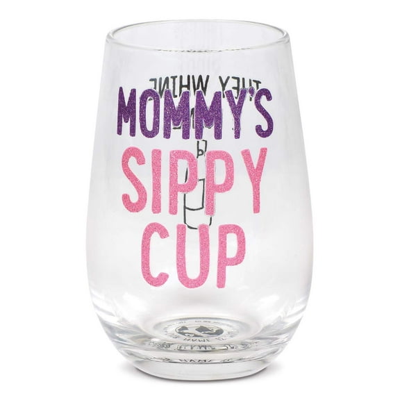 Enesco Our Name Is Mud Mommy Sippy Cup Stemless Glass, 4.8 in H