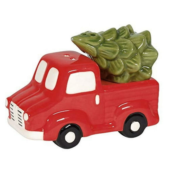 Enesco Our Name is Mud Country Living Holiday Red Truck and Tree Salt and Pepper Shaker Set, 2.24 Inch, Multicolor