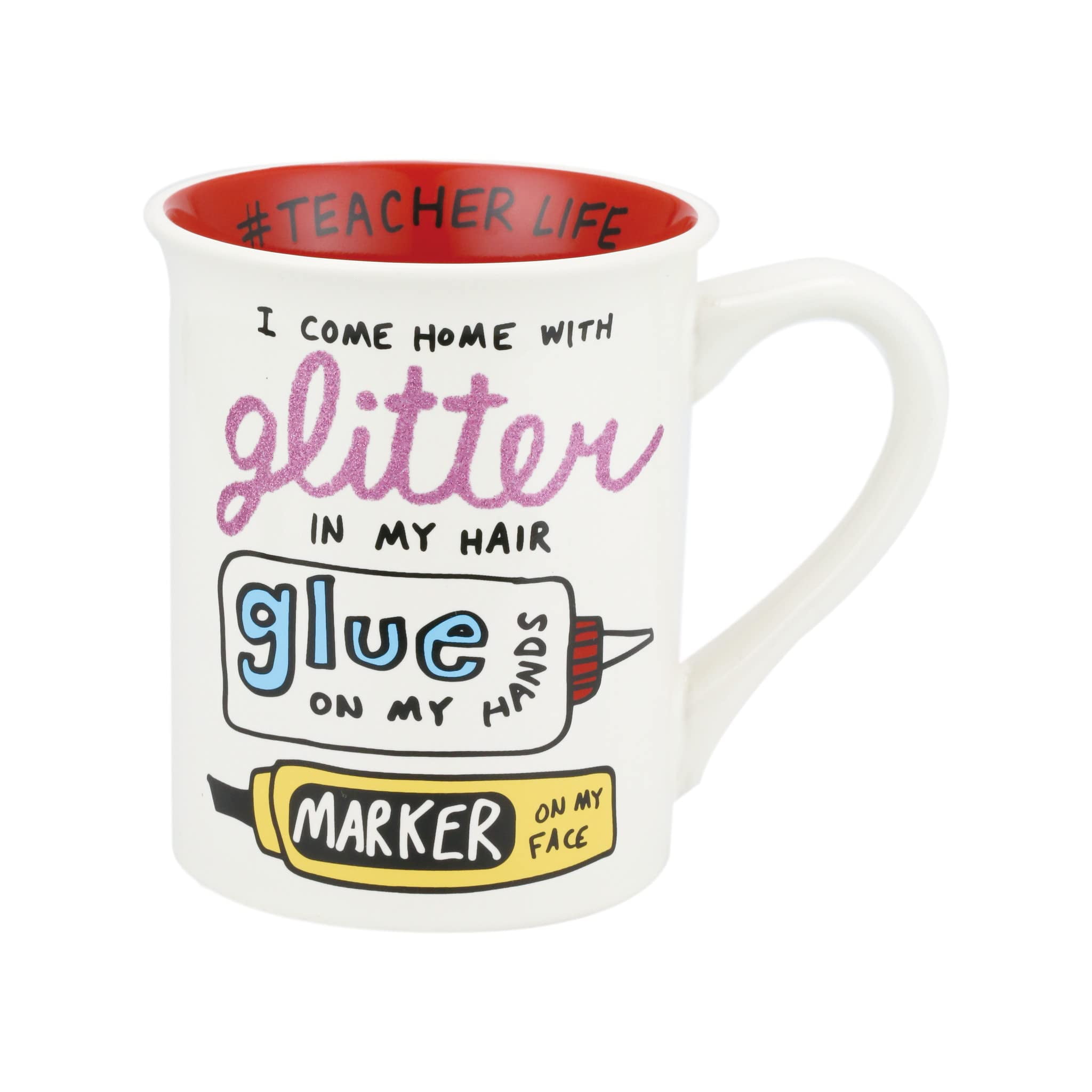 White and Red Ceramic Teacher Life Coffee Mug