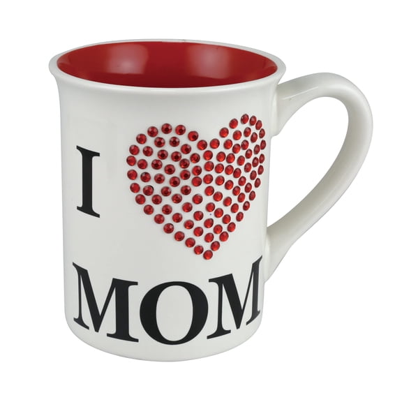 Enesco Our Name is Mud I Heart Mom Rhinestone Mug, 4.53 Inch, Multicolor, 16 oz
