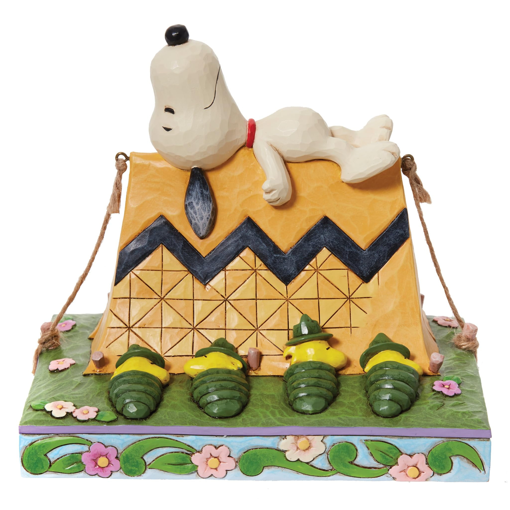 Snoopy and Woodstock Camping Figurine in Yellow and Green Resin