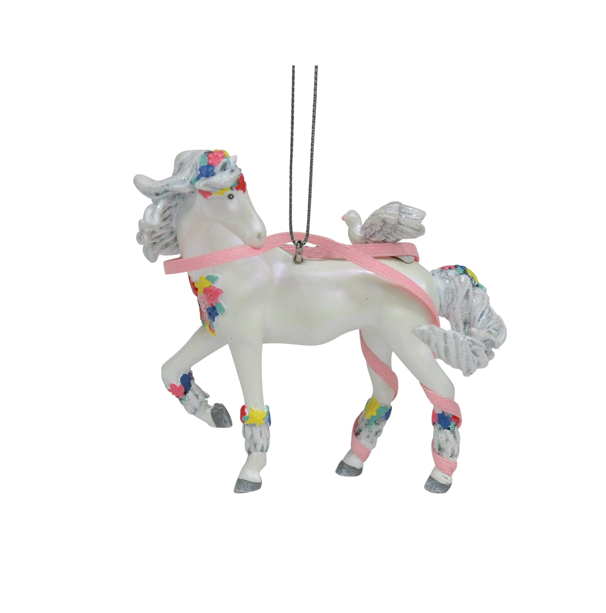 Peacekeeper White and Pink Resin Horse Ornament