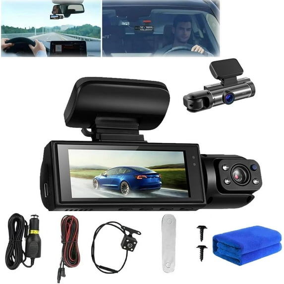 Enesy Car Dash Cam, Enesy Front & Rear Dash Cam, Car Camera - Dash Cam Front and Rear, Dash Camera for Cars, 360-Degree Front and Inside Dual-Lens Dash Cam, 1080p Night Vision Car Driving Recorder