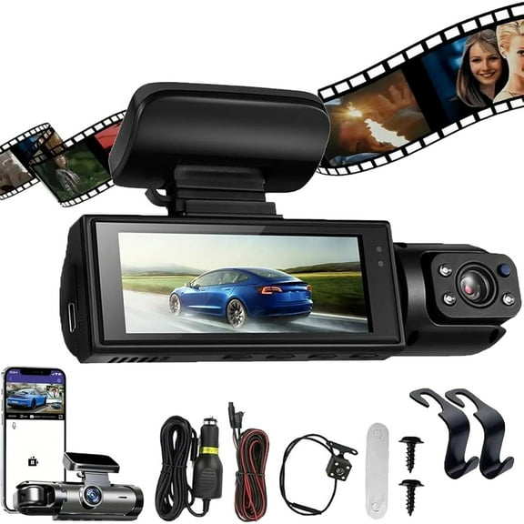 Enesy Front and Rear Dash Camera, 2025 New 1080p Hd Night Vision Dual Video Recording with 32g Memory Card, Loop Recording, HDR, G-Sensor, 24hr Parking (Only DashCam, Front+Inside)